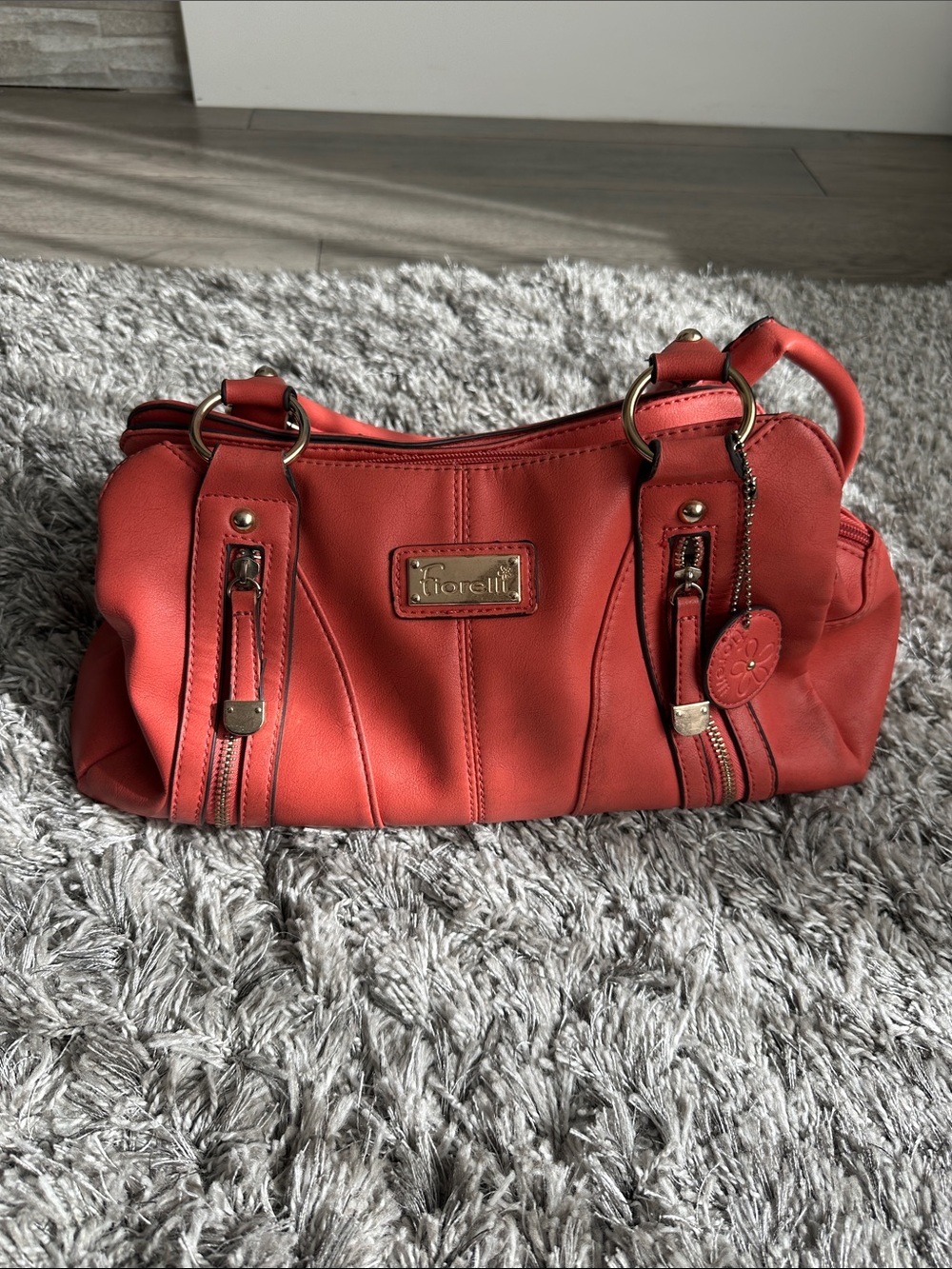 Red Leather-Effect Shoulder Bag